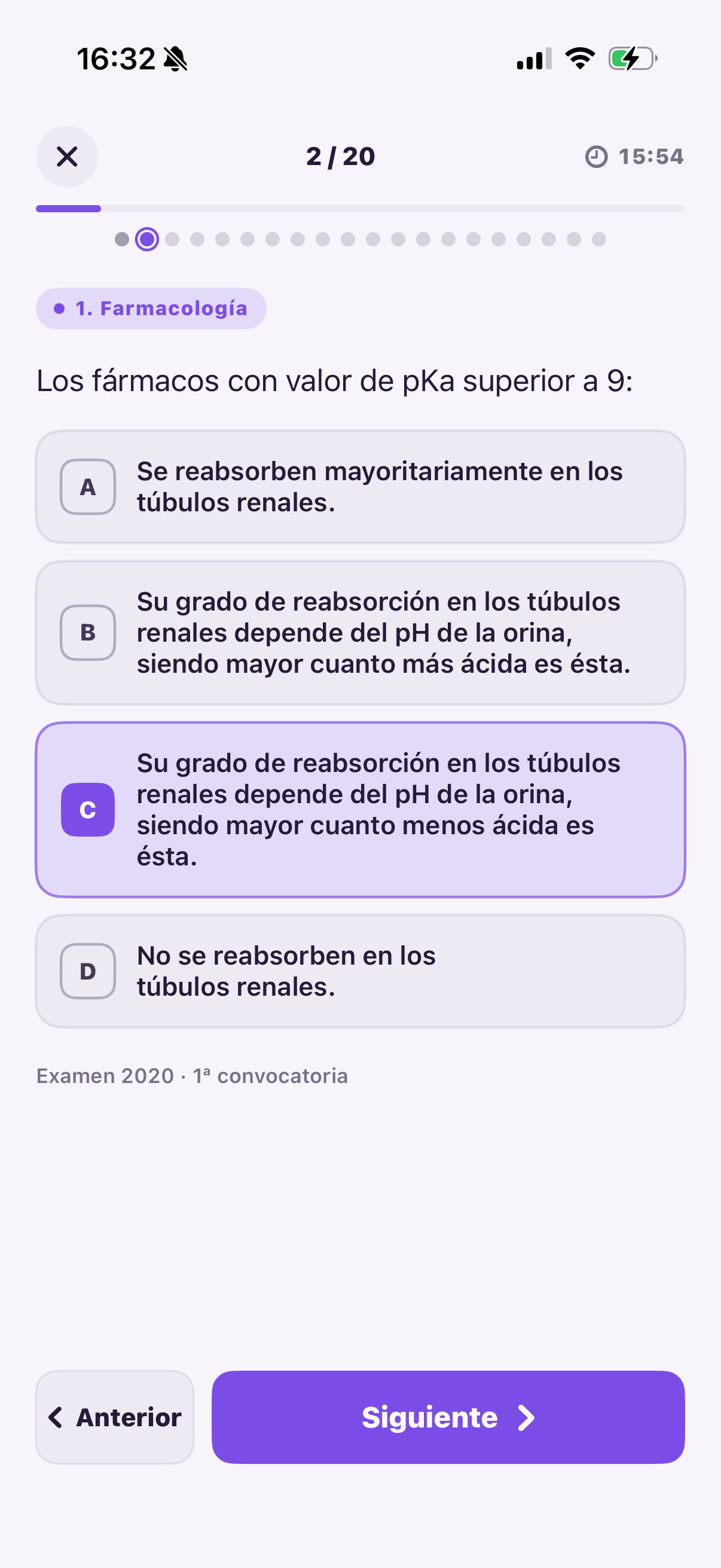 Pregunta tipo test de Farmacología en FIRTest